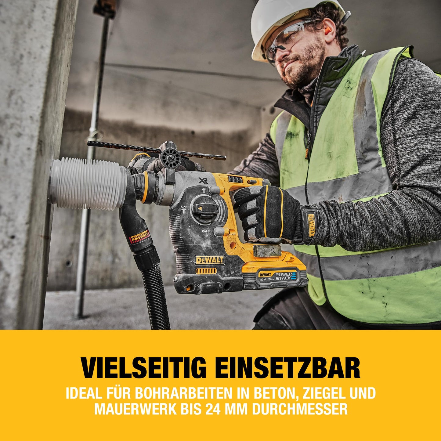 DEWALT SDS-plus XR Akku-Kombihammer/Schlagbohrmaschine (18V, bürstenlos, 24mm, ideal für Bohranker/Befestigungslöcher, Vibrationsreduzierung, ohne Akku & Ladegerät), DCH273NT
