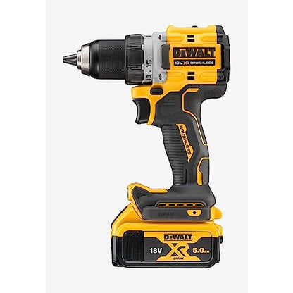 Dewalt 18 Volt 2-Gang Akku Bohrschrauber DCD800P2T (kraftvolles 2-Gang Vollmetall-Getriebe, bürstenloser Motor, 13 mm Schnellspannbohrfutter, LED-Leuchte, inkl. 2x 5.0Ah Akkus, Ladegerät & TSTAK-Box)
