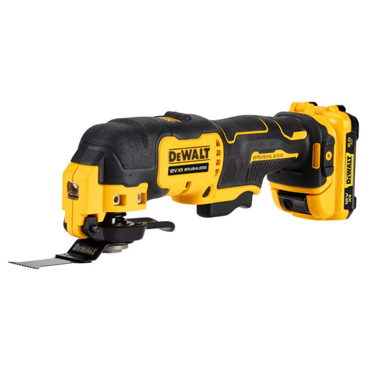 Dewalt 12V Akku-Multi-Tool DCS353D2 (oszillierendes Werkzeug, bürstenlos, mit Multifit-Adapter, AirLock-Staubabsaugung, LED-Leuchte, inkl. 29-teiliges Zubehör-Set, 2 Akkus, Ladegerät & TSTAK-Box II)