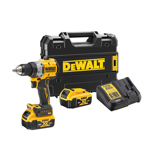 Dewalt 18 Volt 2-Gang Akku Bohrschrauber DCD800P2T (kraftvolles 2-Gang Vollmetall-Getriebe, bürstenloser Motor, 13 mm Schnellspannbohrfutter, LED-Leuchte, inkl. 2x 5.0Ah Akkus, Ladegerät & TSTAK-Box)