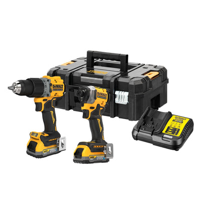 Dewalt 18 Volt Akku-Komobpack DCK2050E2T (mit 1x Schlagbohrschrauber DCD805, 1x ¼“ Schlagschrauber DCF850, 2x 18V/1,7Ah Powerstack-Akkus DCBP034, 1x System-Schnellladegerät DCB115, T STAK-Box II)